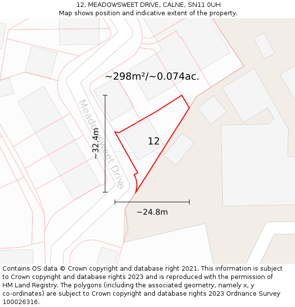 12, MEADOWSWEET DRIVE, CALNE, SN11 0UH: Plot and title map