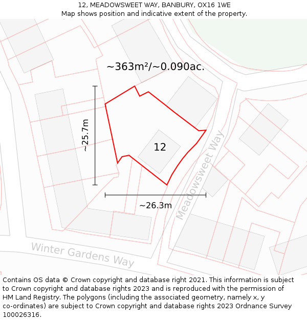 12, MEADOWSWEET WAY, BANBURY, OX16 1WE: Plot and title map