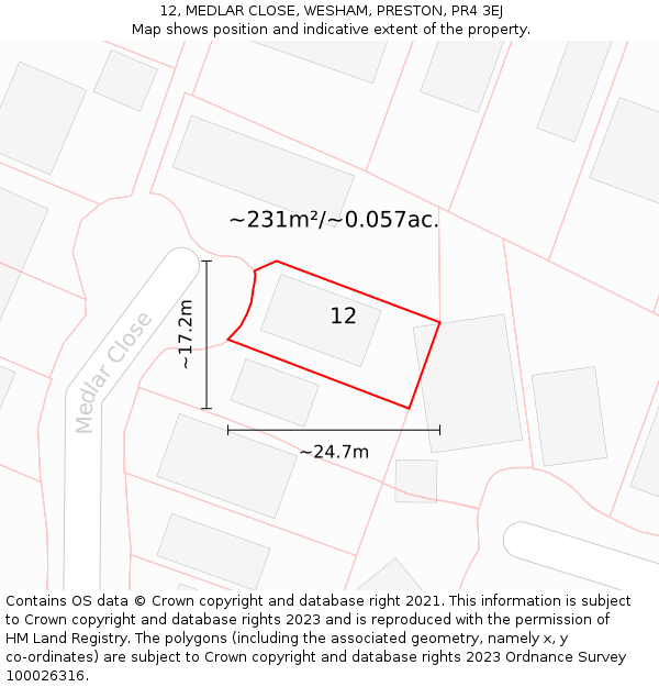 12, MEDLAR CLOSE, WESHAM, PRESTON, PR4 3EJ: Plot and title map