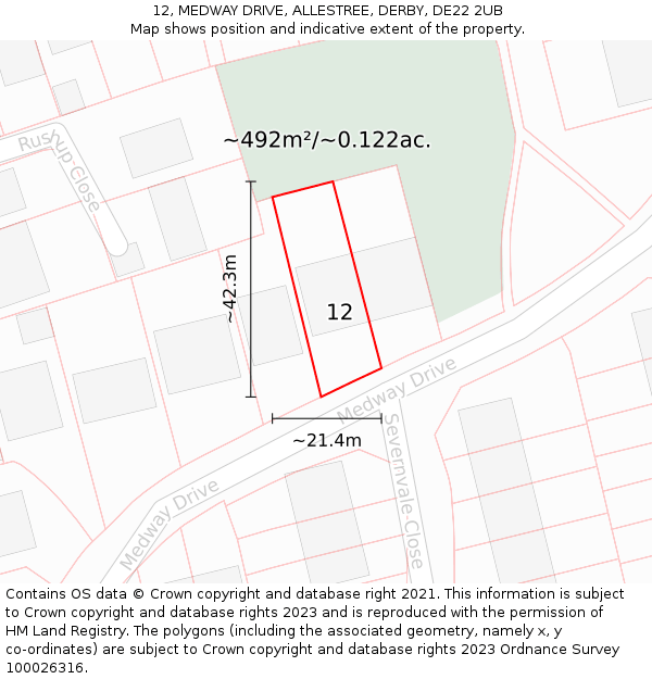 12, MEDWAY DRIVE, ALLESTREE, DERBY, DE22 2UB: Plot and title map
