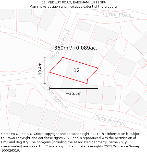 12, MEDWAY ROAD, EVESHAM, WR11 3FA: Plot and title map