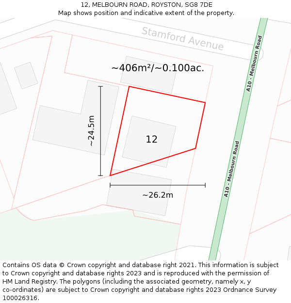 12, MELBOURN ROAD, ROYSTON, SG8 7DE: Plot and title map