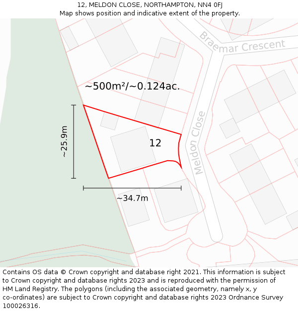 12, MELDON CLOSE, NORTHAMPTON, NN4 0FJ: Plot and title map