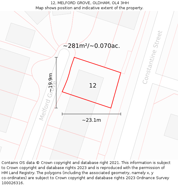 12, MELFORD GROVE, OLDHAM, OL4 3HH: Plot and title map