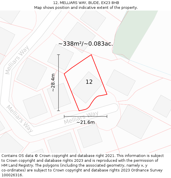12, MELLIARS WAY, BUDE, EX23 8HB: Plot and title map