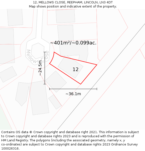 12, MELLOWS CLOSE, REEPHAM, LINCOLN, LN3 4DT: Plot and title map