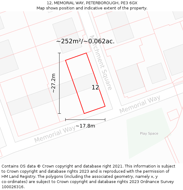 12, MEMORIAL WAY, PETERBOROUGH, PE3 6GX: Plot and title map