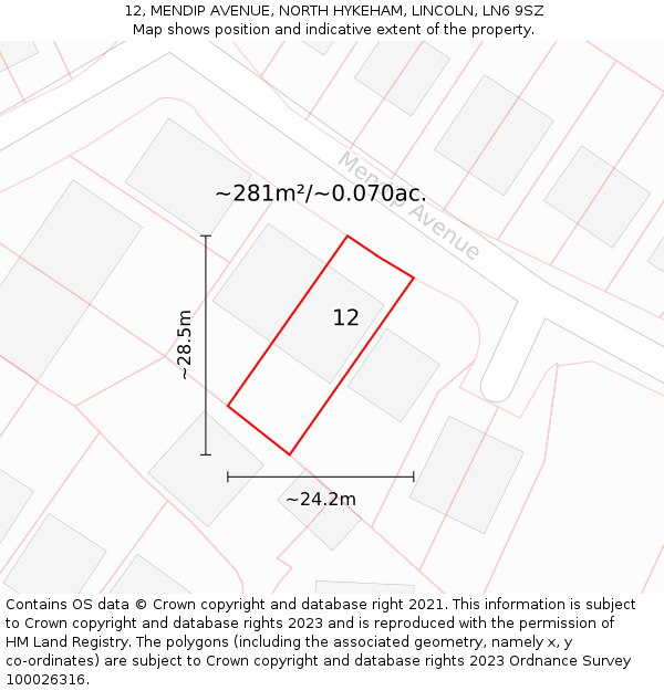 12, MENDIP AVENUE, NORTH HYKEHAM, LINCOLN, LN6 9SZ: Plot and title map