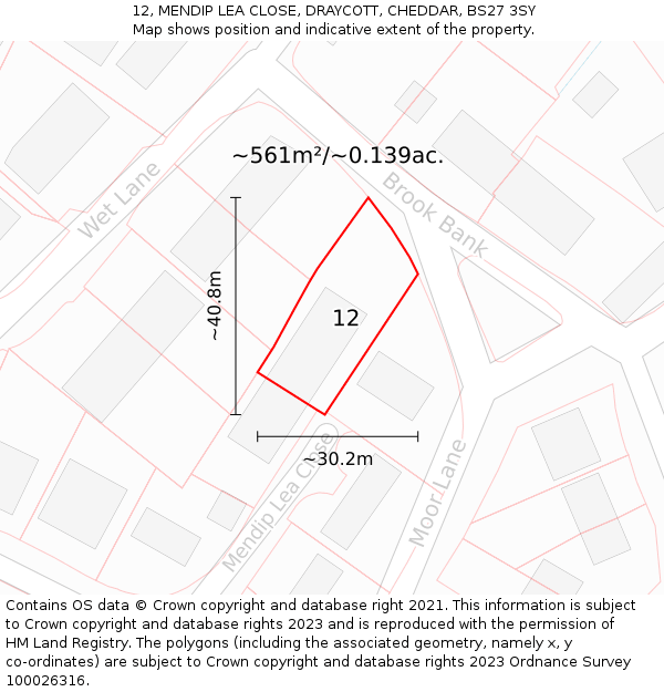 12, MENDIP LEA CLOSE, DRAYCOTT, CHEDDAR, BS27 3SY: Plot and title map