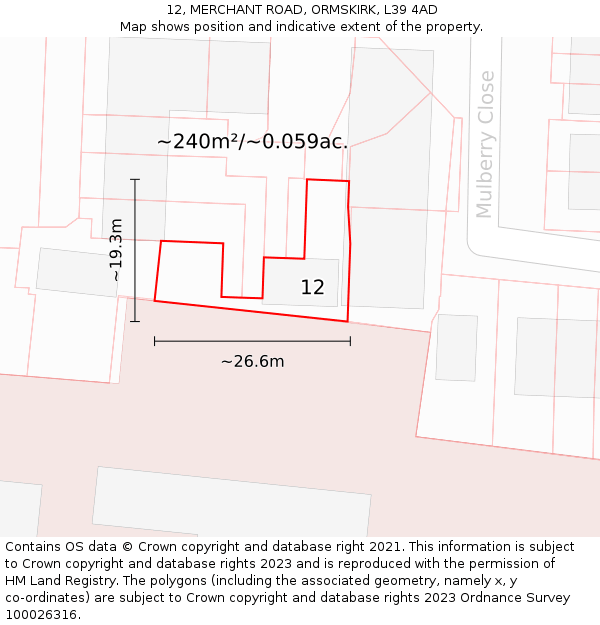 12, MERCHANT ROAD, ORMSKIRK, L39 4AD: Plot and title map