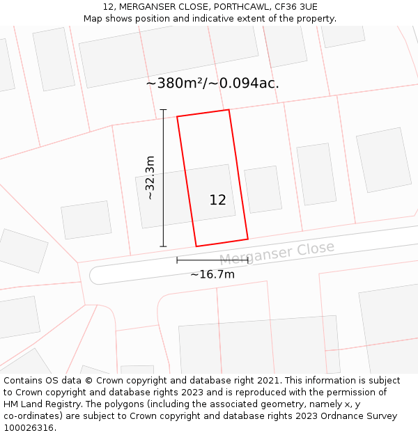 12, MERGANSER CLOSE, PORTHCAWL, CF36 3UE: Plot and title map