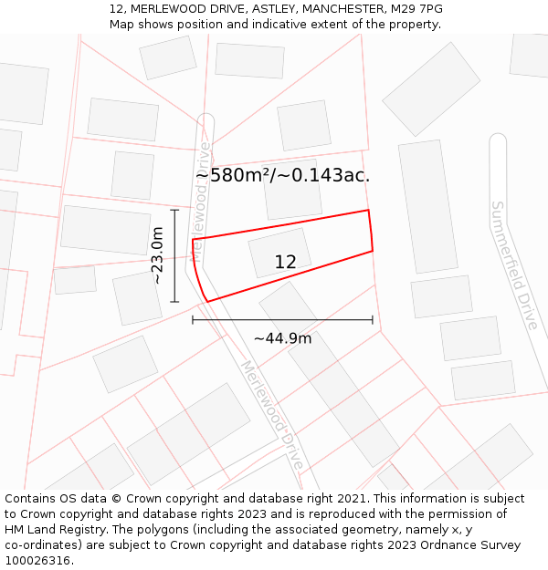 12, MERLEWOOD DRIVE, ASTLEY, MANCHESTER, M29 7PG: Plot and title map