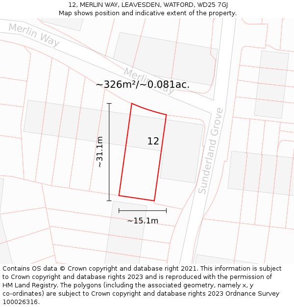 12, MERLIN WAY, LEAVESDEN, WATFORD, WD25 7GJ: Plot and title map