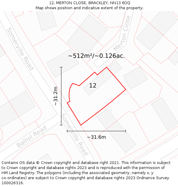 12, MERTON CLOSE, BRACKLEY, NN13 6DQ: Plot and title map