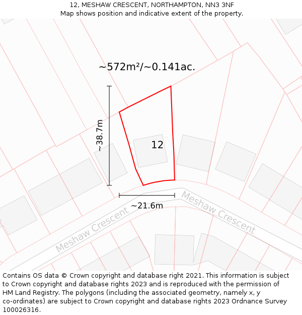 12, MESHAW CRESCENT, NORTHAMPTON, NN3 3NF: Plot and title map