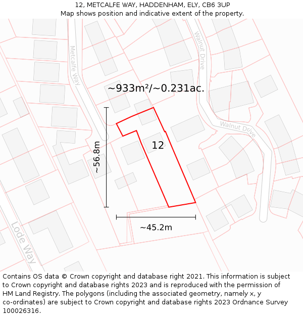 12, METCALFE WAY, HADDENHAM, ELY, CB6 3UP: Plot and title map