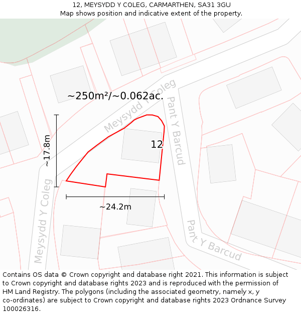12, MEYSYDD Y COLEG, CARMARTHEN, SA31 3GU: Plot and title map