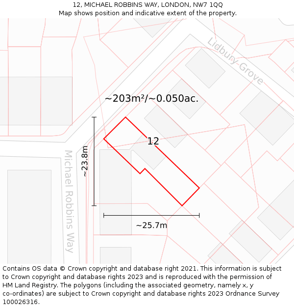 12, MICHAEL ROBBINS WAY, LONDON, NW7 1QQ: Plot and title map