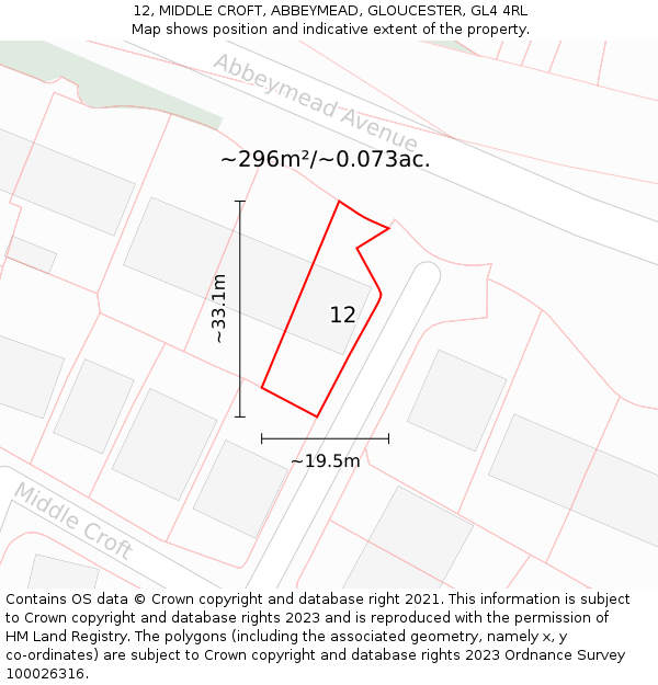 12, MIDDLE CROFT, ABBEYMEAD, GLOUCESTER, GL4 4RL: Plot and title map