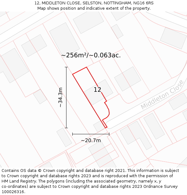 12, MIDDLETON CLOSE, SELSTON, NOTTINGHAM, NG16 6RS: Plot and title map