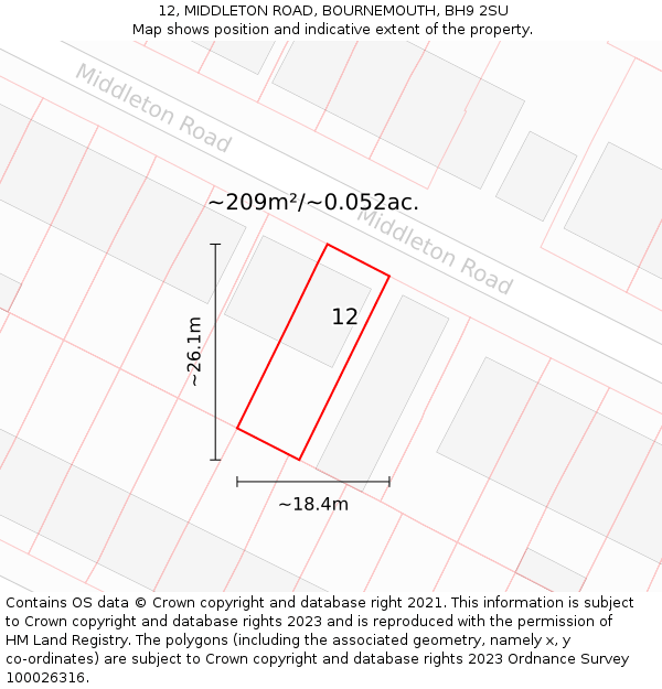 12, MIDDLETON ROAD, BOURNEMOUTH, BH9 2SU: Plot and title map