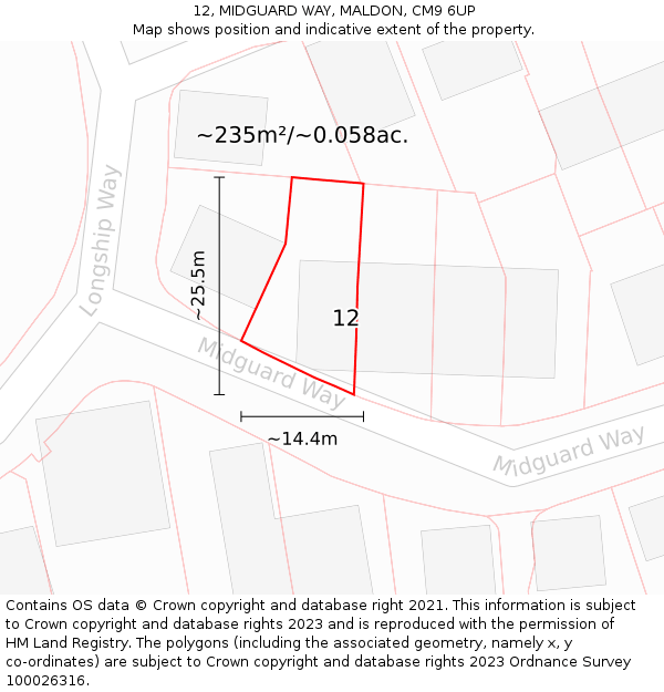 12, MIDGUARD WAY, MALDON, CM9 6UP: Plot and title map