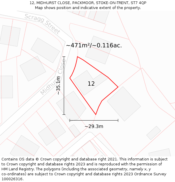 12, MIDHURST CLOSE, PACKMOOR, STOKE-ON-TRENT, ST7 4QP: Plot and title map