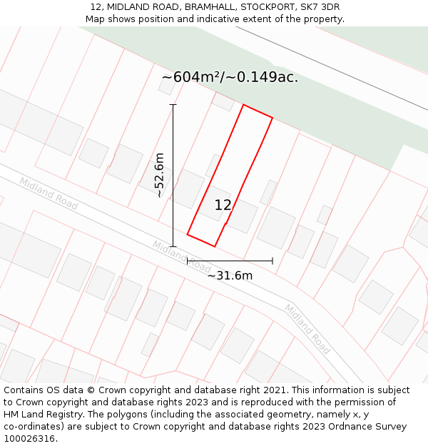 12, MIDLAND ROAD, BRAMHALL, STOCKPORT, SK7 3DR: Plot and title map