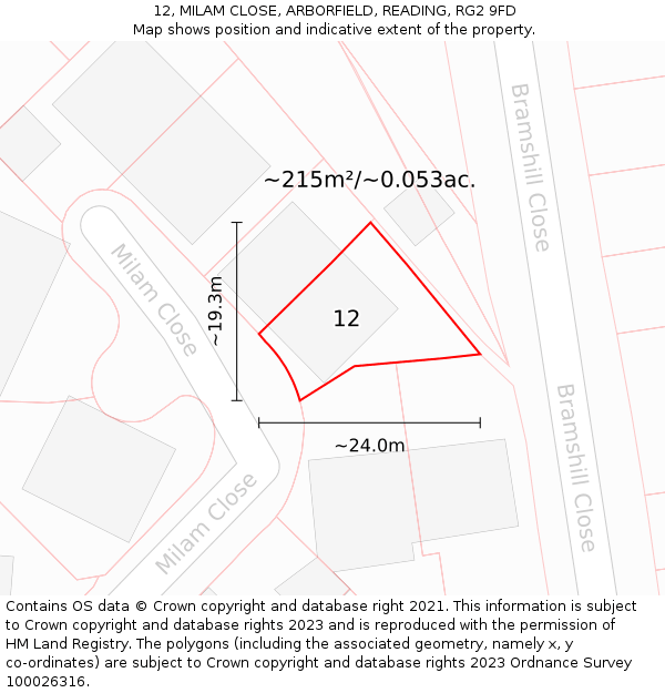 12, MILAM CLOSE, ARBORFIELD, READING, RG2 9FD: Plot and title map
