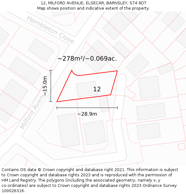 12, MILFORD AVENUE, ELSECAR, BARNSLEY, S74 8DT: Plot and title map