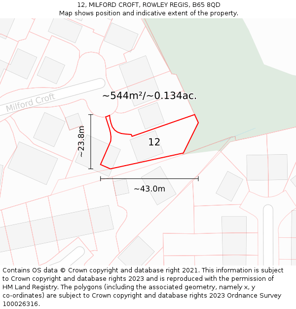 12, MILFORD CROFT, ROWLEY REGIS, B65 8QD: Plot and title map