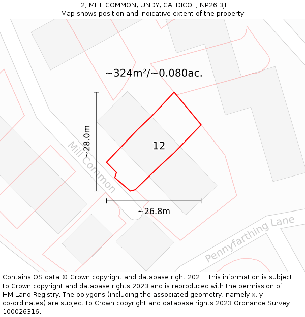 12, MILL COMMON, UNDY, CALDICOT, NP26 3JH: Plot and title map