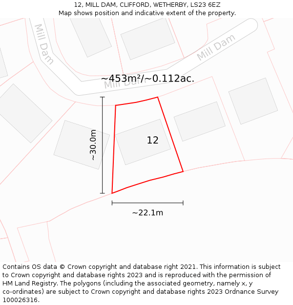 12, MILL DAM, CLIFFORD, WETHERBY, LS23 6EZ: Plot and title map