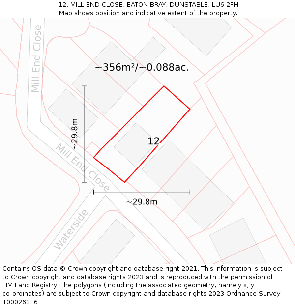 12, MILL END CLOSE, EATON BRAY, DUNSTABLE, LU6 2FH: Plot and title map