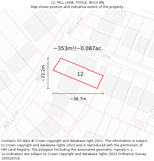 12, MILL LANE, POOLE, BH14 8RJ: Plot and title map