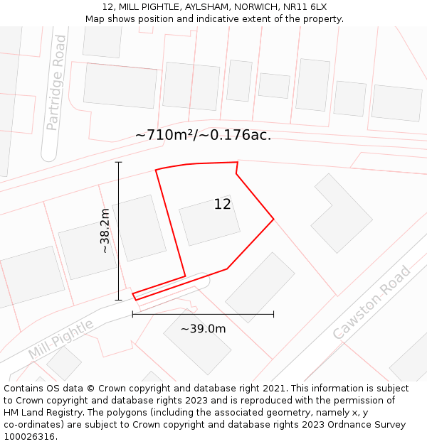 12, MILL PIGHTLE, AYLSHAM, NORWICH, NR11 6LX: Plot and title map
