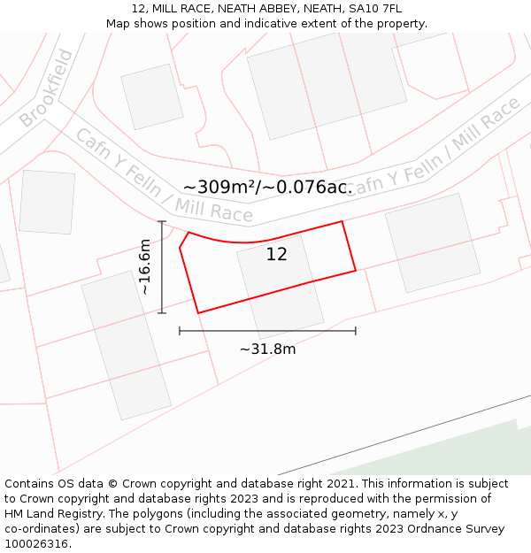 12, MILL RACE, NEATH ABBEY, NEATH, SA10 7FL: Plot and title map