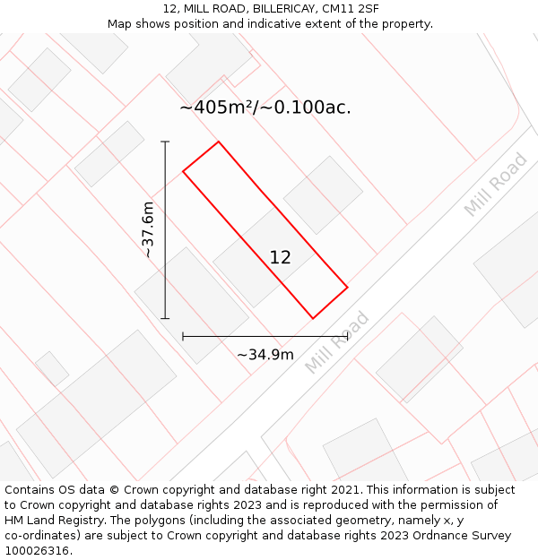 12, MILL ROAD, BILLERICAY, CM11 2SF: Plot and title map