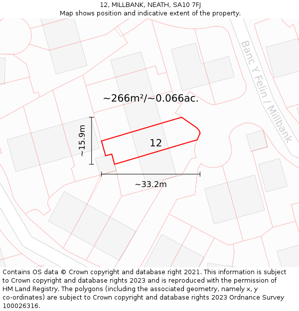 12, MILLBANK, NEATH, SA10 7FJ: Plot and title map