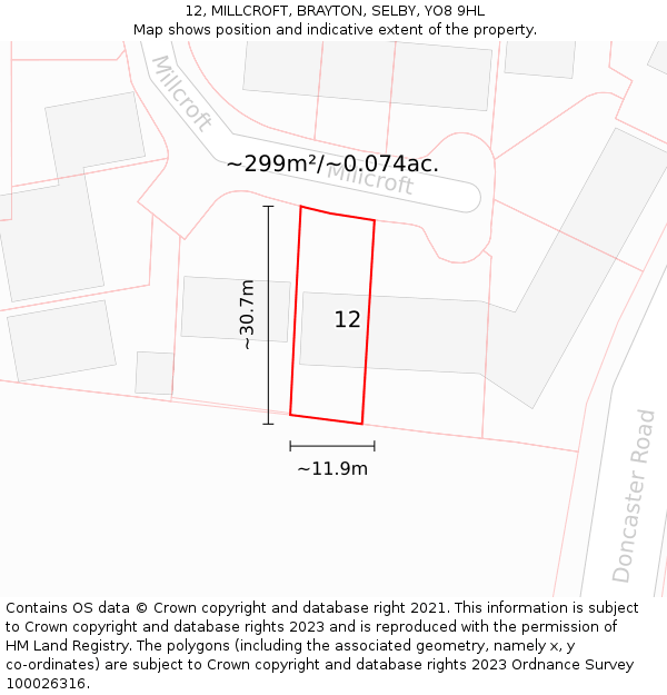 12, MILLCROFT, BRAYTON, SELBY, YO8 9HL: Plot and title map