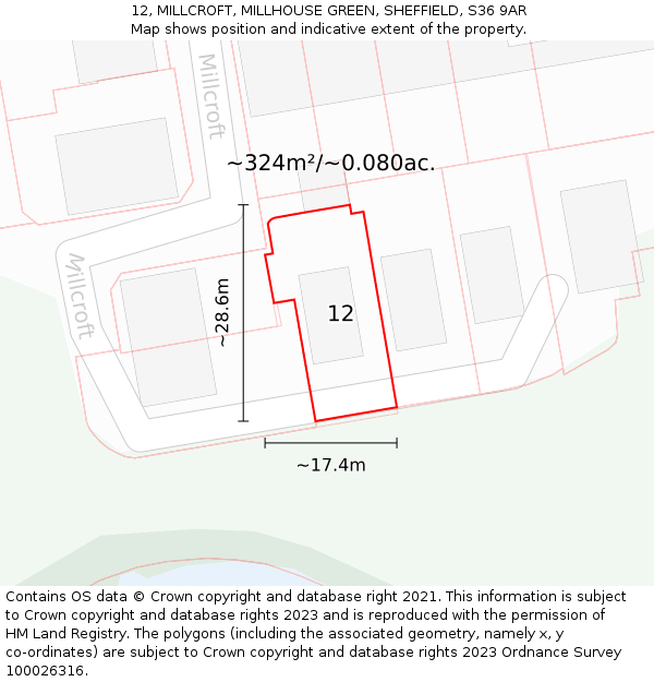 12, MILLCROFT, MILLHOUSE GREEN, SHEFFIELD, S36 9AR: Plot and title map