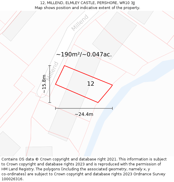 12, MILLEND, ELMLEY CASTLE, PERSHORE, WR10 3JJ: Plot and title map