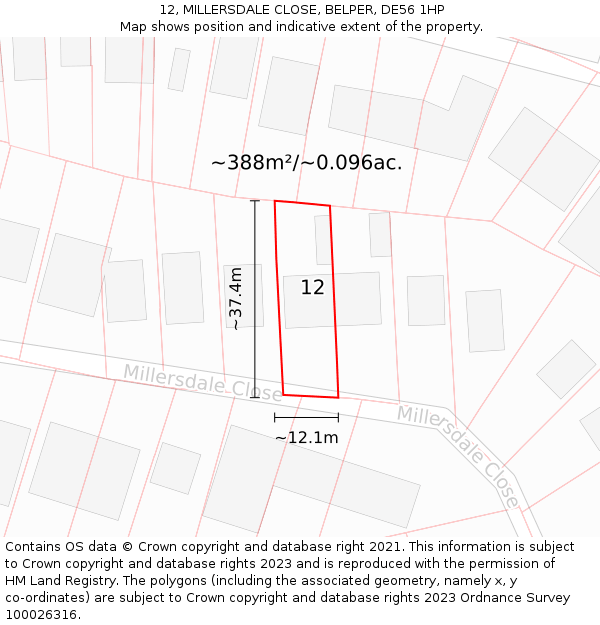 12, MILLERSDALE CLOSE, BELPER, DE56 1HP: Plot and title map
