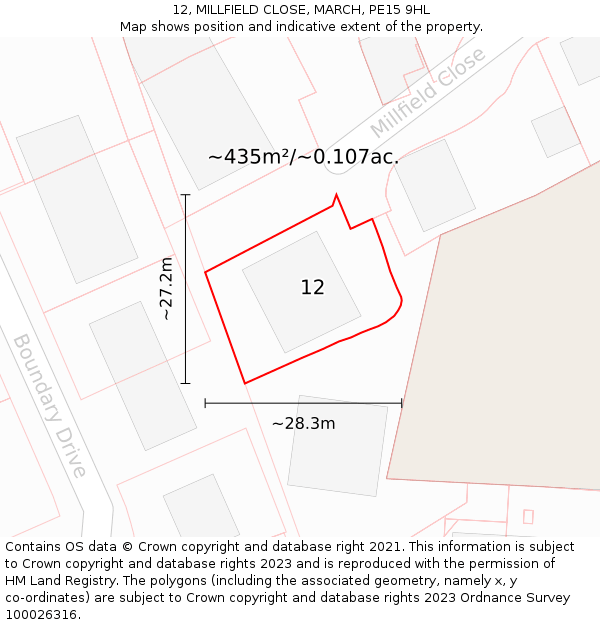 12, MILLFIELD CLOSE, MARCH, PE15 9HL: Plot and title map