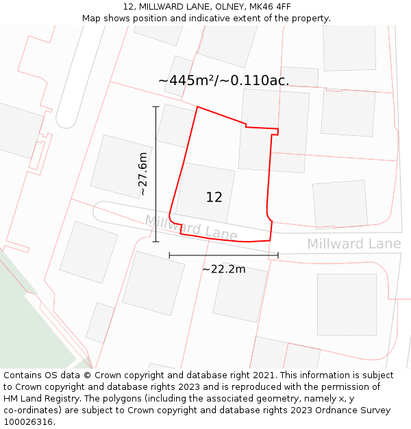 12, MILLWARD LANE, OLNEY, MK46 4FF: Plot and title map