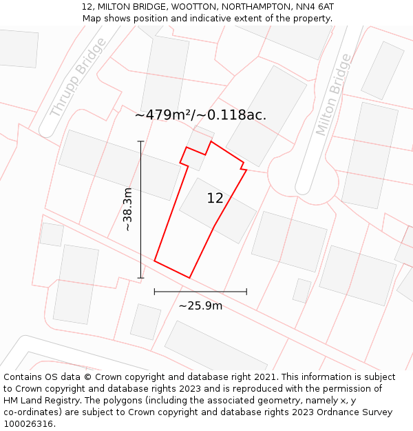 12, MILTON BRIDGE, WOOTTON, NORTHAMPTON, NN4 6AT: Plot and title map