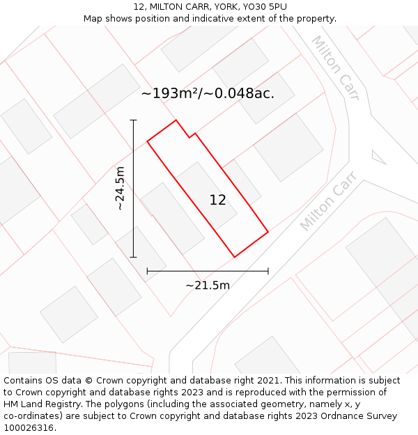 12, MILTON CARR, YORK, YO30 5PU: Plot and title map