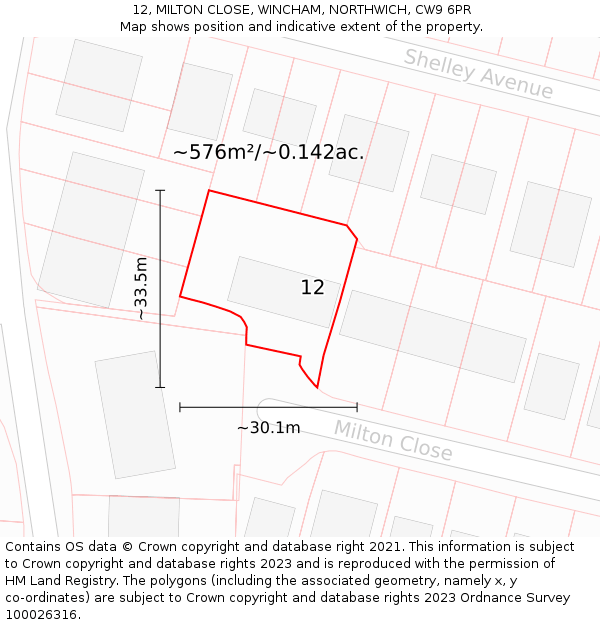 12, MILTON CLOSE, WINCHAM, NORTHWICH, CW9 6PR: Plot and title map