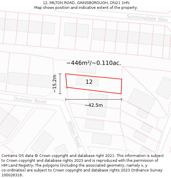 12, MILTON ROAD, GAINSBOROUGH, DN21 1HN: Plot and title map