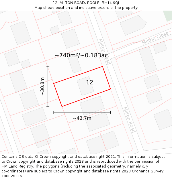 12, MILTON ROAD, POOLE, BH14 9QL: Plot and title map